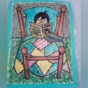 🎨Bookworm Watercolor Painting Art🖼